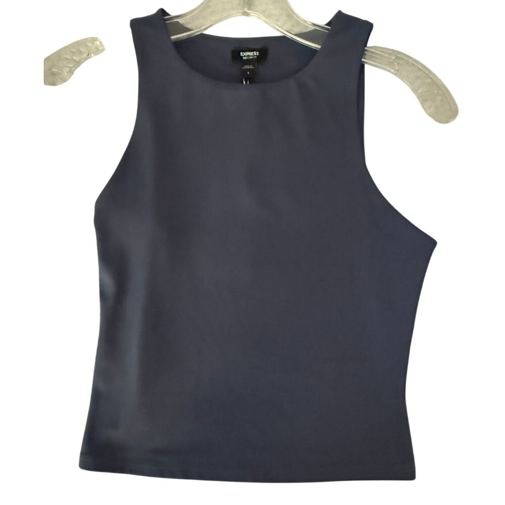 Express Body Contour High Neck Tank Top High Compression Blue Size Small